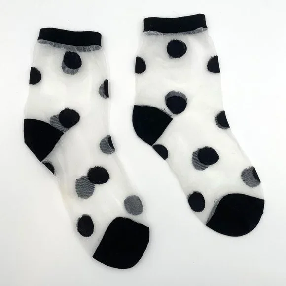 ASOS Design Sheer Polka Dot Socks - Mesh Black + White Womens Stockings - Picture 1 of 2